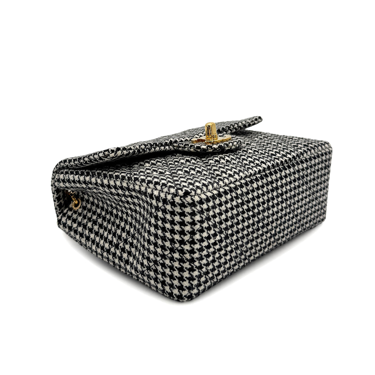 VINTAGE CHANEL MINI SQUARE 17 CHAIN SHOULDER BAG BLACK WHITE PLAID PATTERN CANVAS 90319993