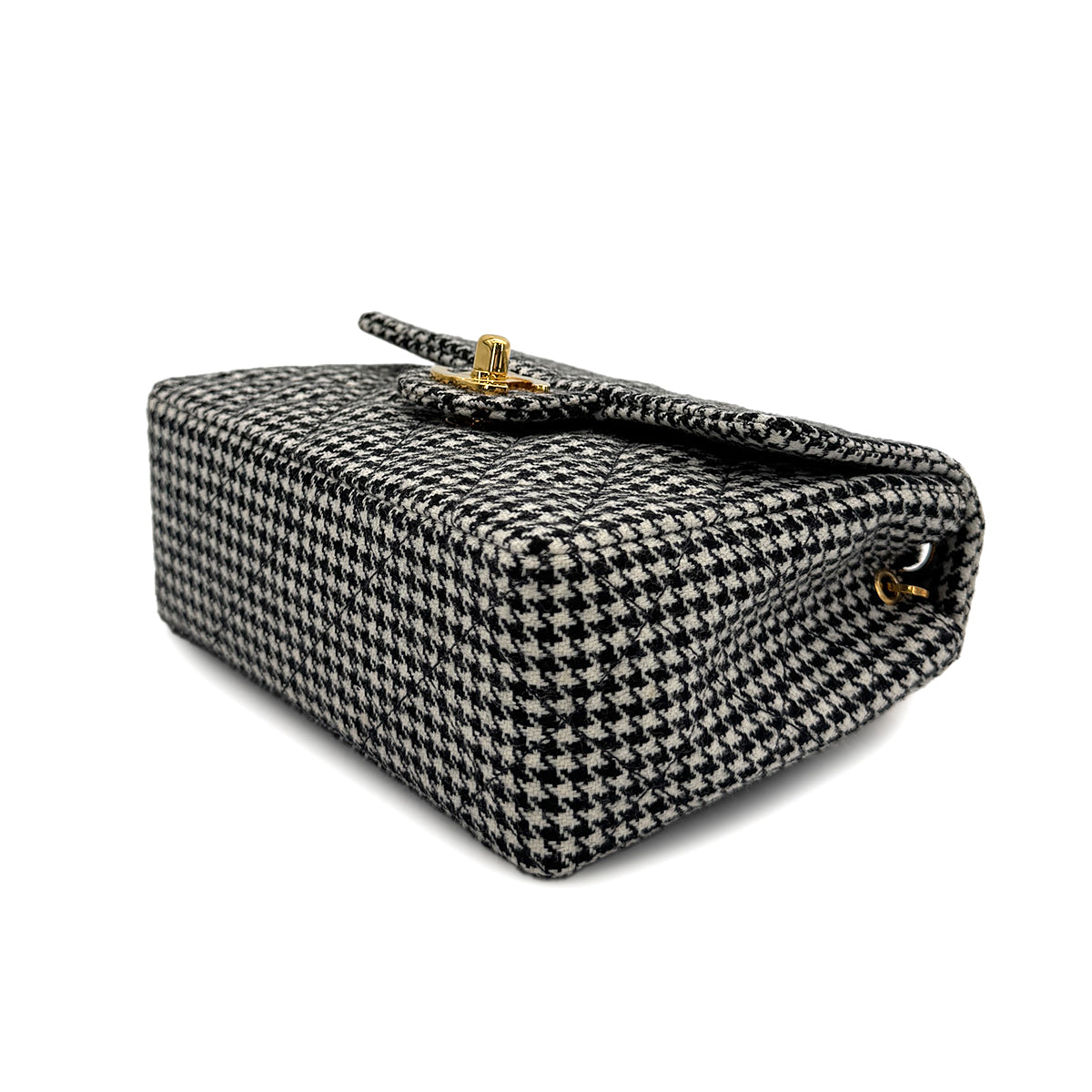 VINTAGE CHANEL MINI SQUARE 17 CHAIN SHOULDER BAG BLACK WHITE PLAID PATTERN CANVAS 90319993