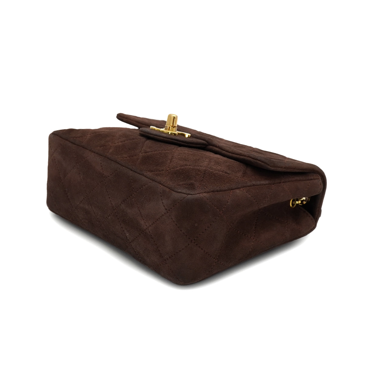 VINTAGE CHANEL MINI SQUARE 17 CHAIN SHOULDER BAG BROWN SUEDE GOLD HARDWARE 90326852