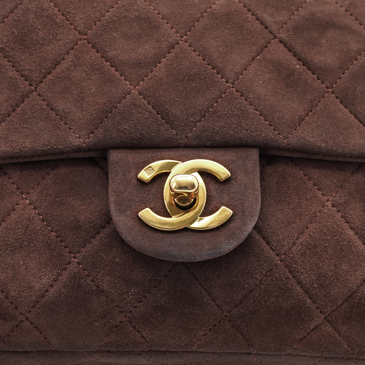 VINTAGE CHANEL MINI SQUARE 17 CHAIN SHOULDER BAG BROWN SUEDE GOLD HARDWARE 90326852