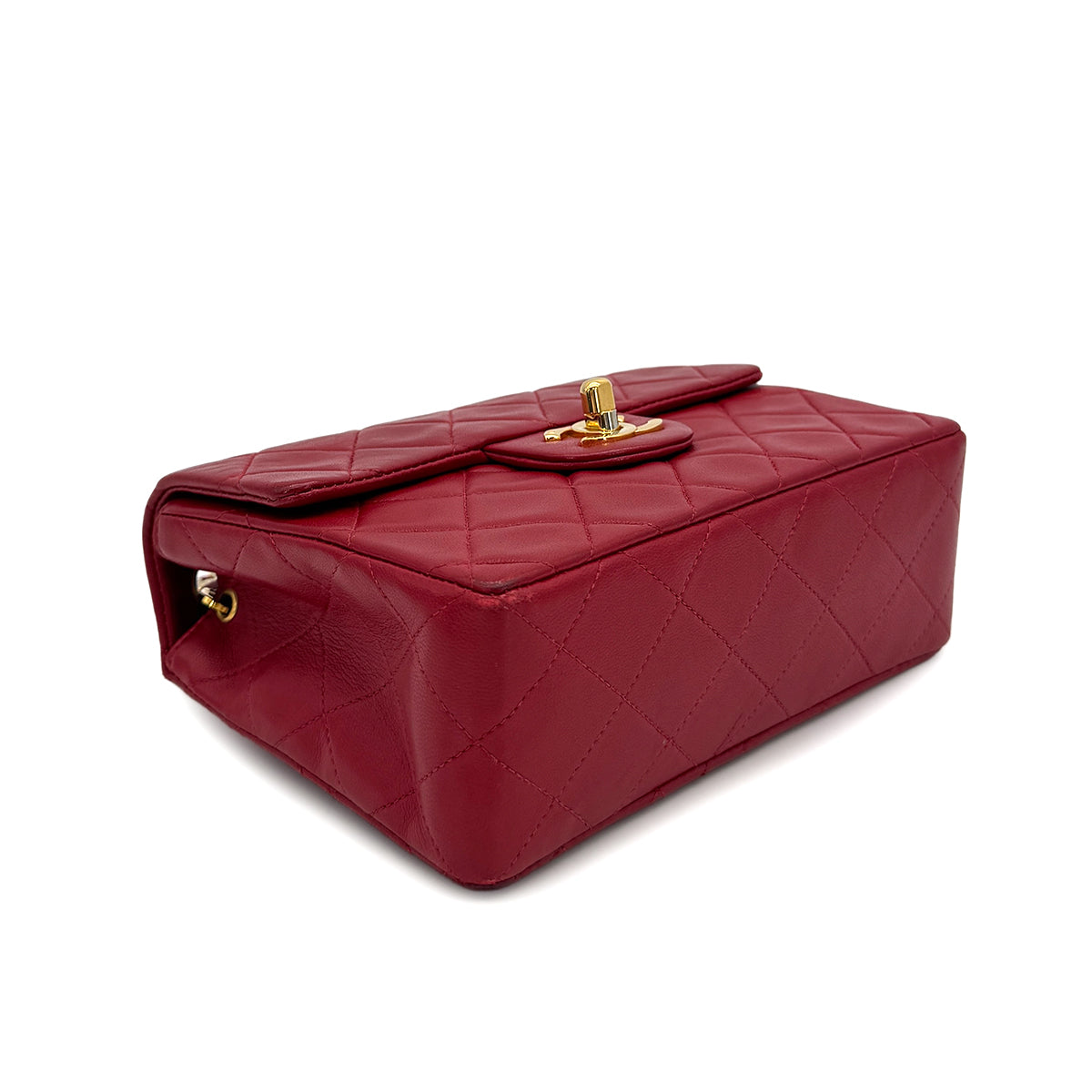 VINTAGE CHANEL MINI SQUARE 17 CHAIN SHOULDER BAG RED LAMB SKIN GOLD HARDWARE 90317890