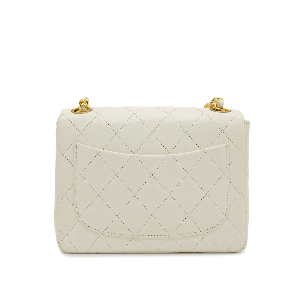 VINTAGE CHANEL MINI SQUARE 17 CHAIN SHOULDER BAG WHITE LAMB SKIN GOLD HARDWARE 90332914