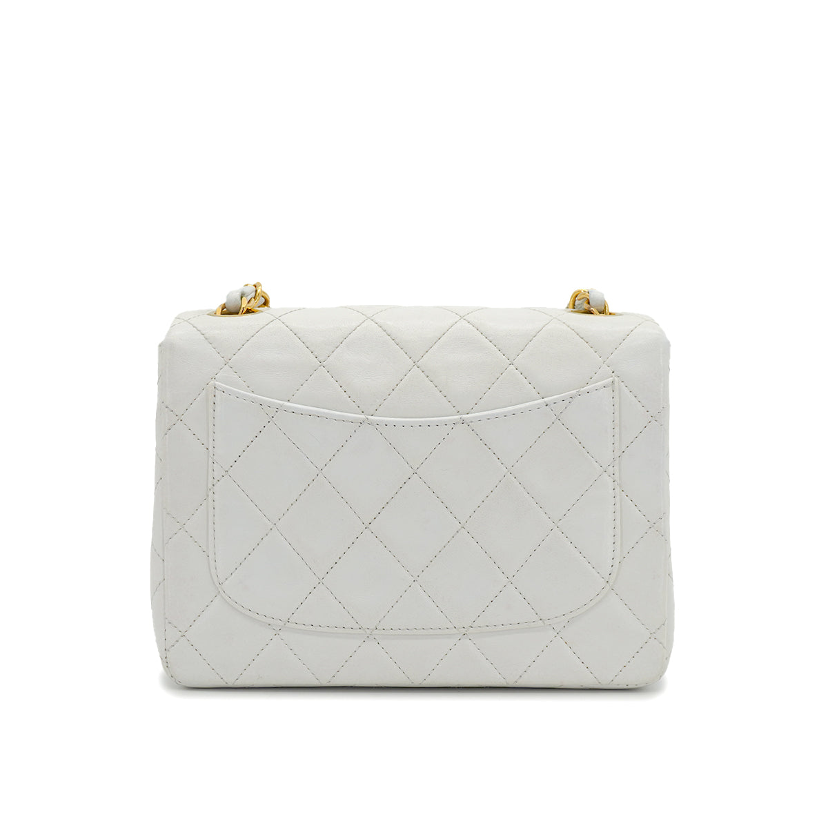 VINTAGE CHANEL MINI SQUARE 17 CHAIN SHOULDER BAG WHITE LAMB SKIN GOLD HARDWARE 90332572