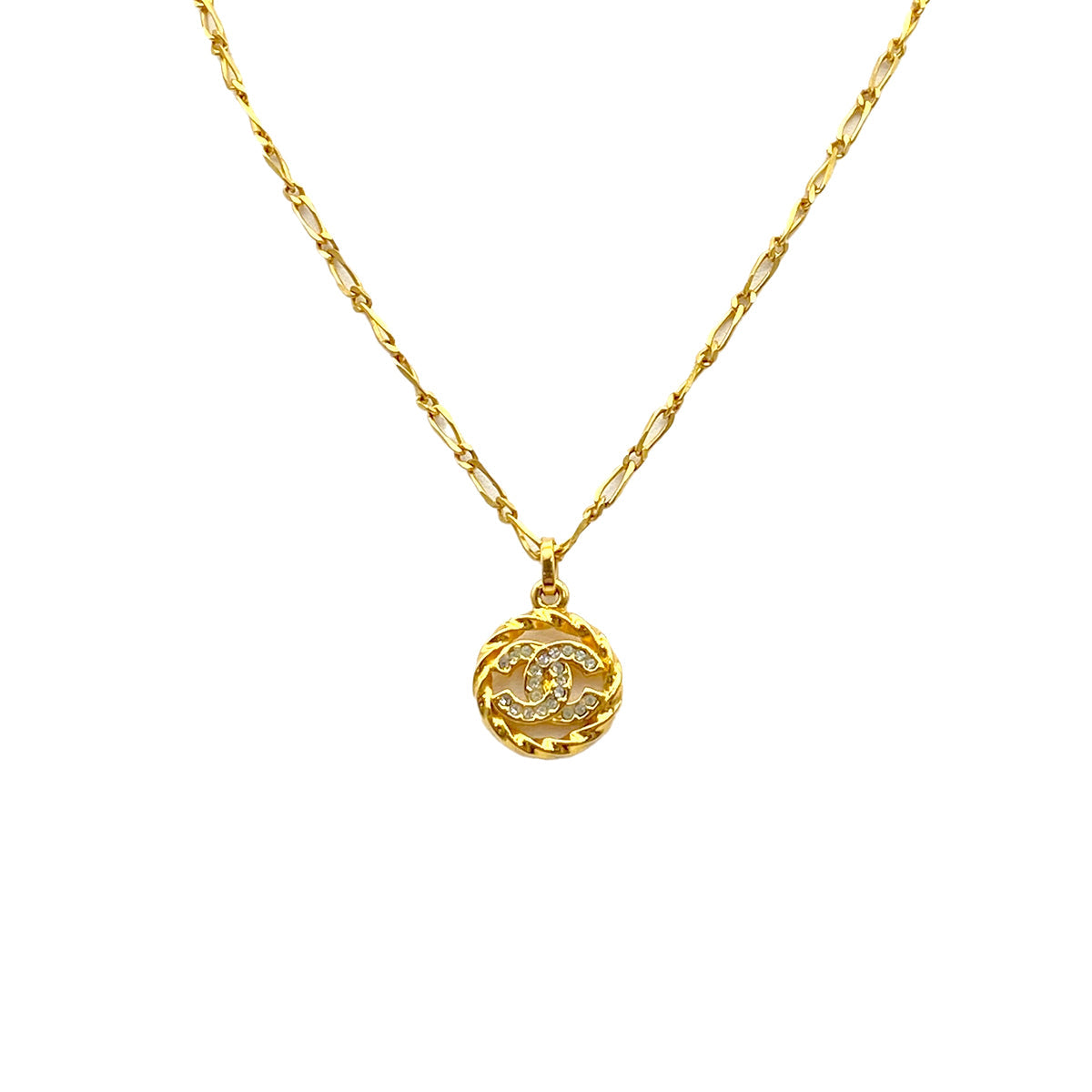 VINTAGE CHANEL NECKLACE COCOMARK RHINESTONE GOLD ACCESSORY 90319673