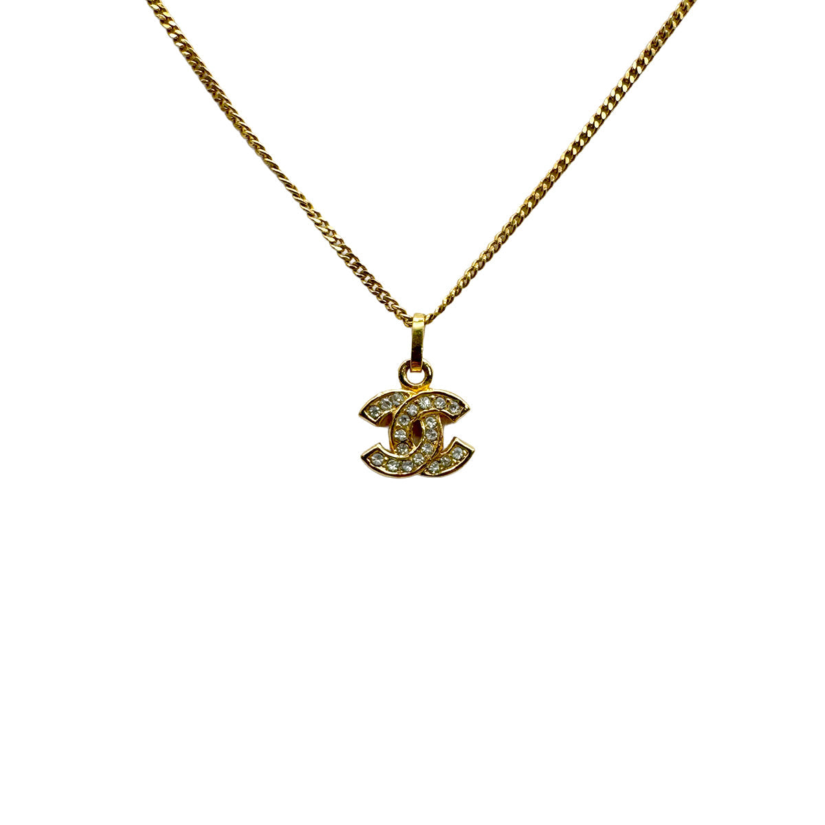 VINTAGE CHANEL NECKLACE COCOMARK RHINESTONE GOLD ACCESSORY 90328935