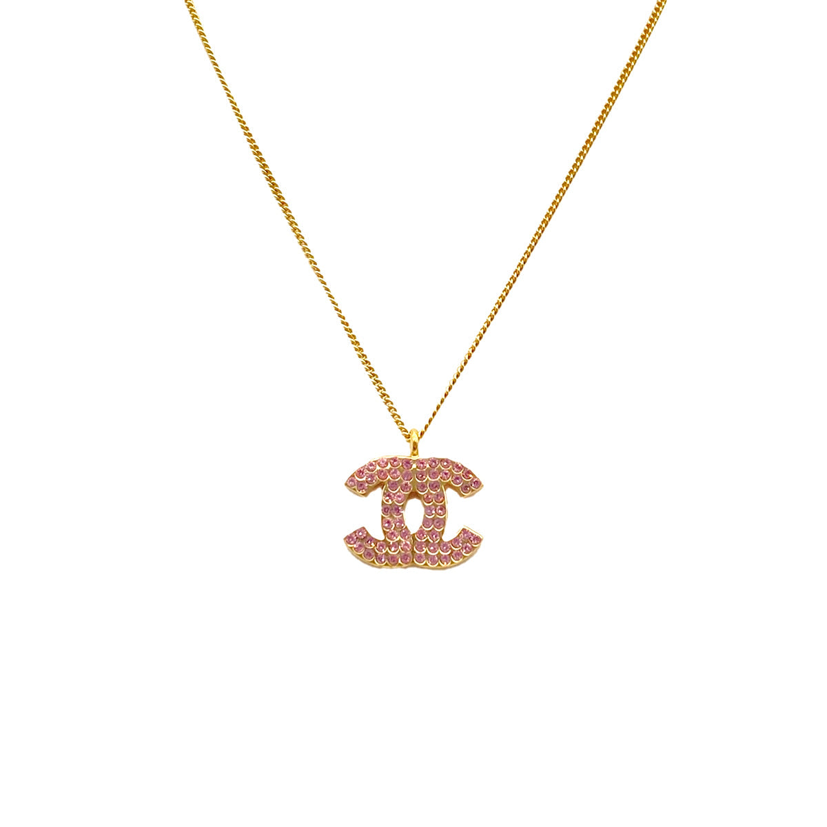VINTAGE CHANEL NECKLACE COCOMARK RHINESTONE PINK GOLD ACCESSORY 02P 90319663