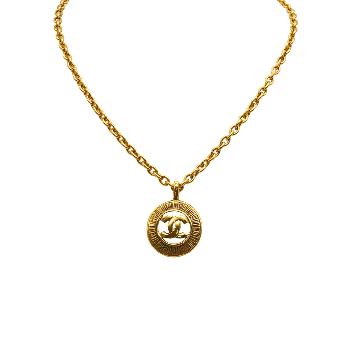VINTAGE CHANEL NECKLACE COCOMARK ROUND GOLD ACCESSORY 90338905