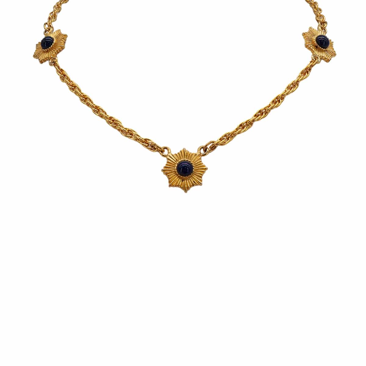 VINTAGE CHANEL NECKLACE COLOR STONE BLACK GOLD ACCESSORY 90321115