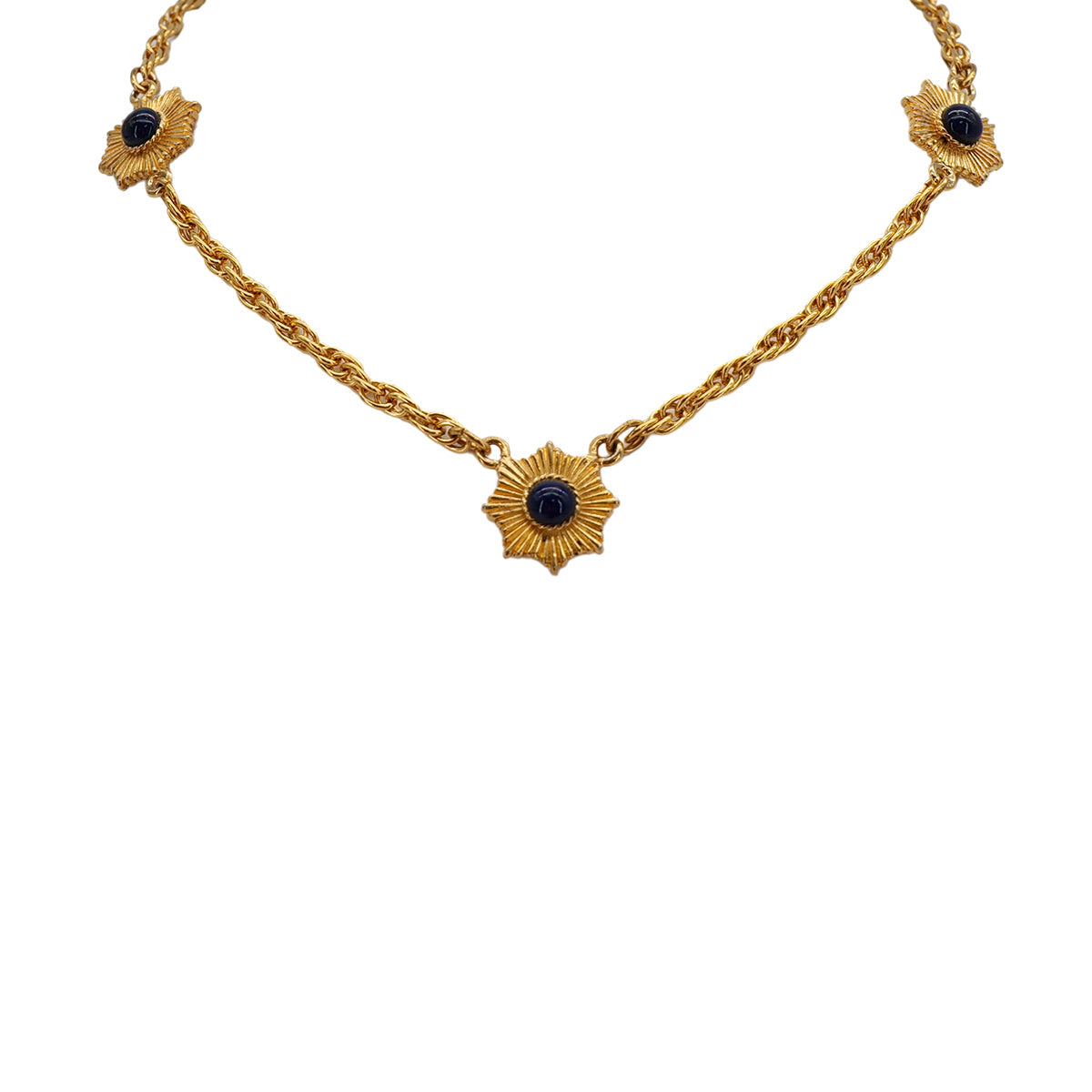 VINTAGE CHANEL NECKLACE COLOR STONE BLACK GOLD ACCESSORY 90321115