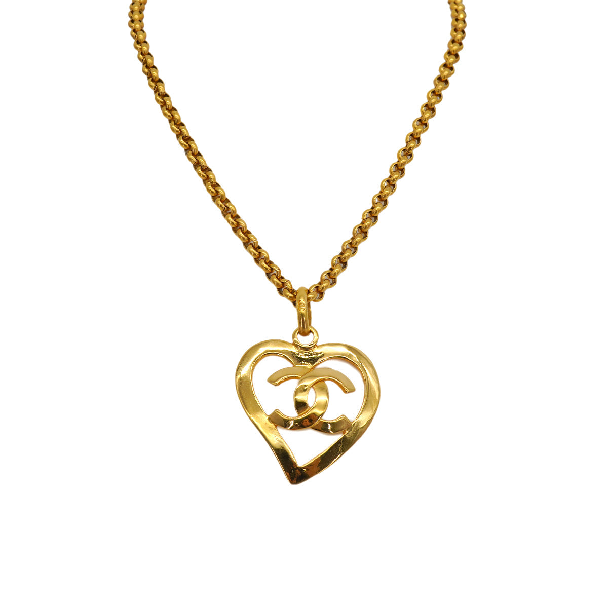 VINTAGE CHANEL NECKLACE HEART COCOMARK GOLD ACCESSORY 95P 90327104