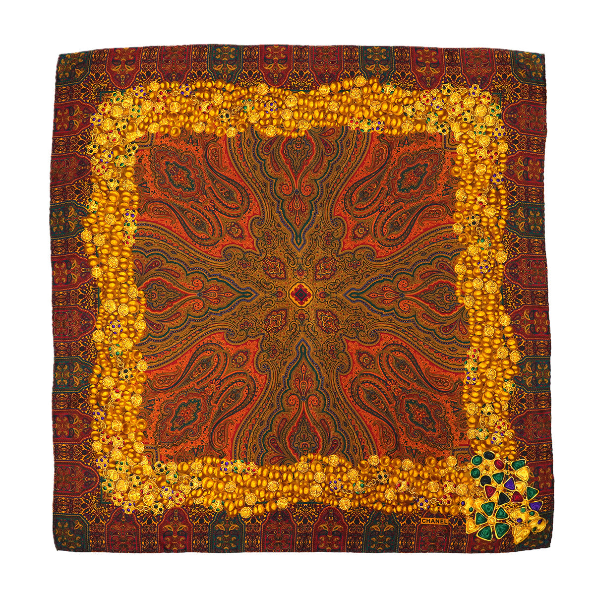 VINTAGE CHANEL PAISLEY PATTERN SCARF MULTICOLOR SILK 90326789