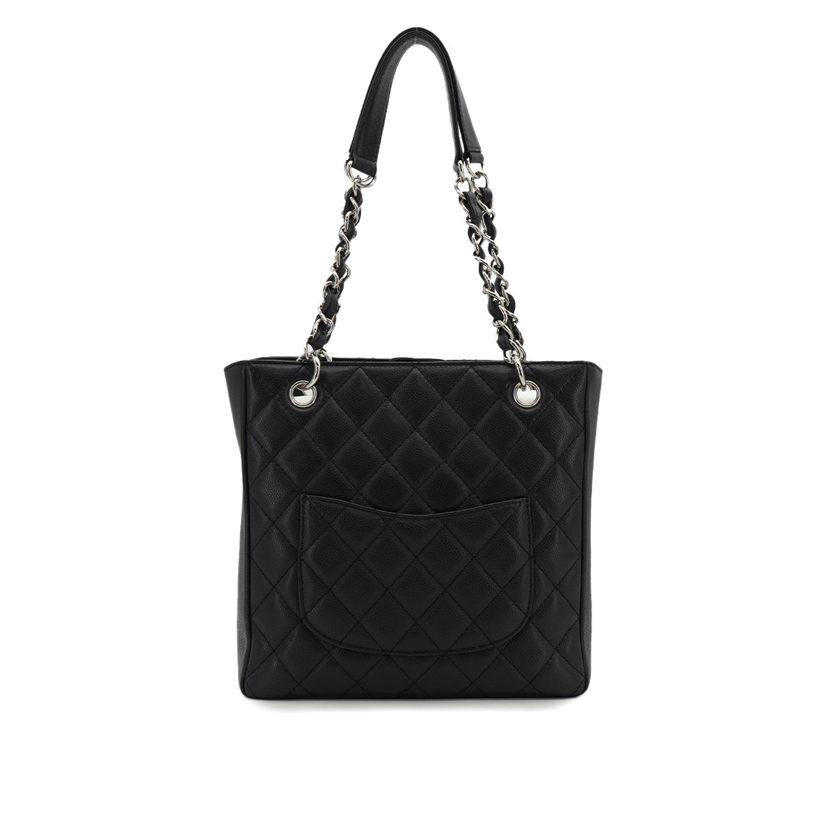 VINTAGE CHANEL PST CHAIN TOTE BAG BLACK CAVIAR SKIN SILVER HARDWARE 90327085