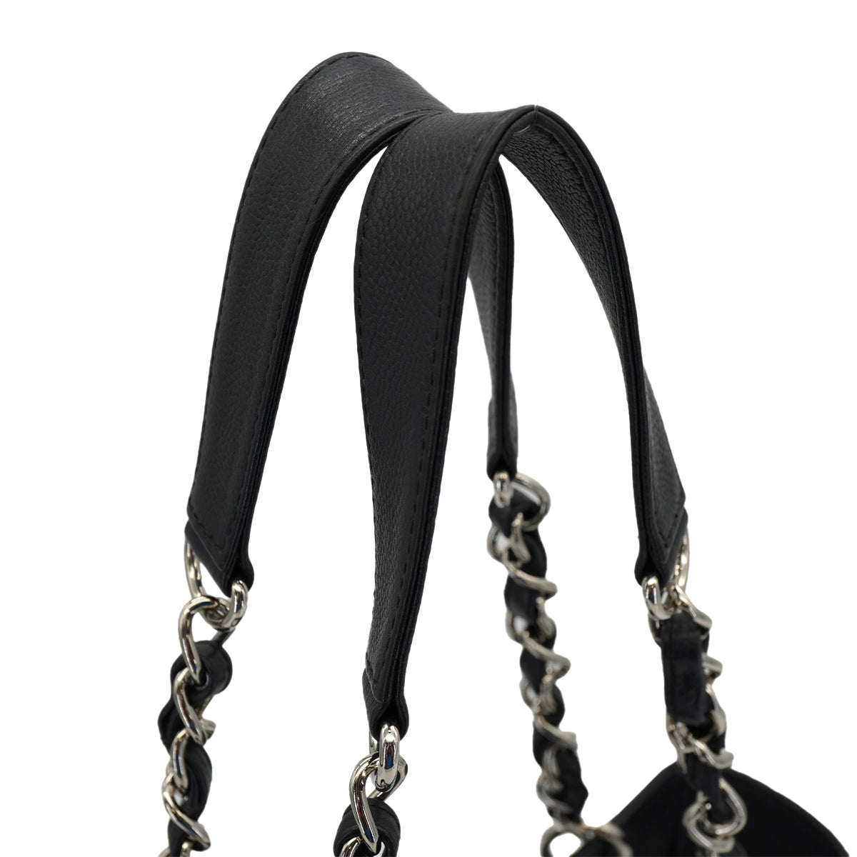 VINTAGE CHANEL PST CHAIN TOTE BAG BLACK CAVIAR SKIN SILVER HARDWARE 90327085
