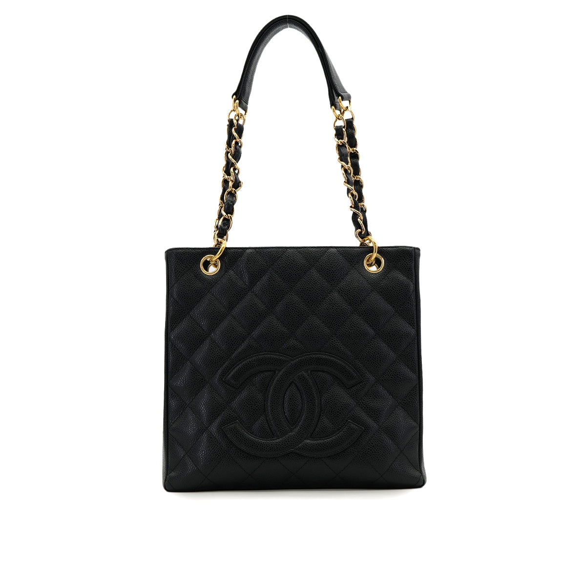 VINTAGE CHANEL PST CHAIN TOTE BAG BLACK CAVIAR SKIN GOLD HARDWARE 90317909