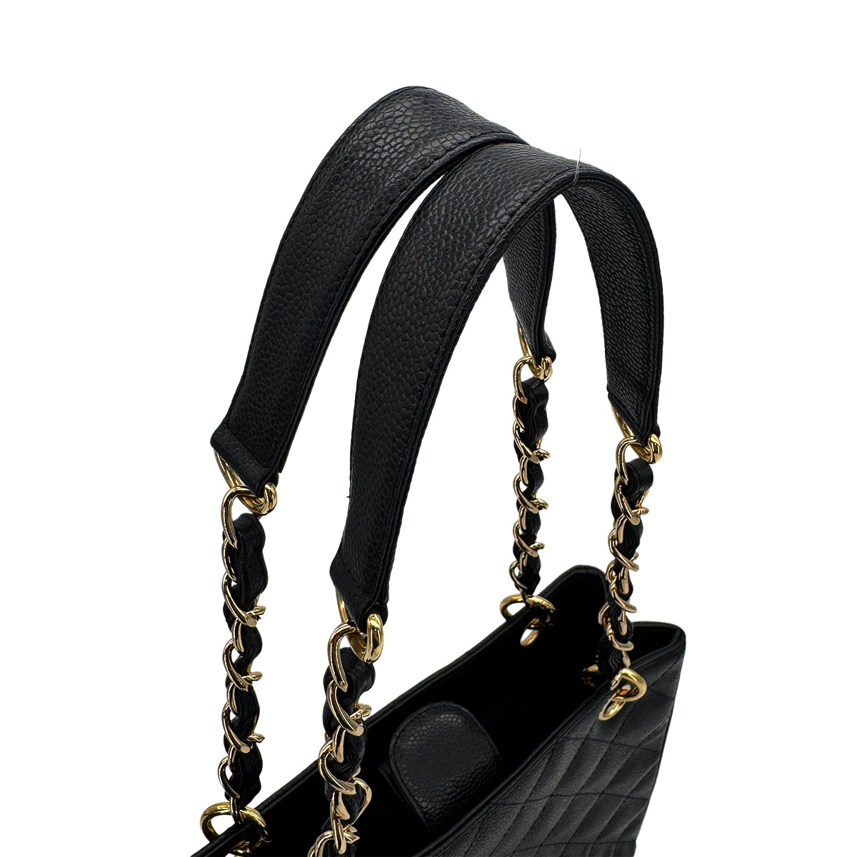 VINTAGE CHANEL PST CHAIN TOTE BAG BLACK CAVIAR SKIN GOLD HARDWARE 90317909