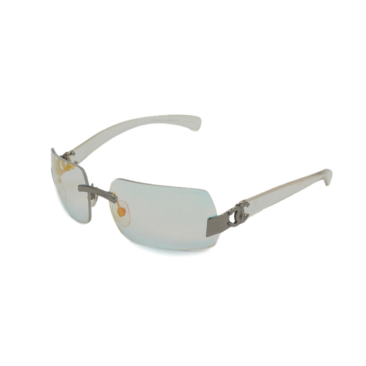 VINTAGE CHANEL RIMLESS SUNGLASSES COCOMARK CLEAR SILVER EYEWEAR 90340375