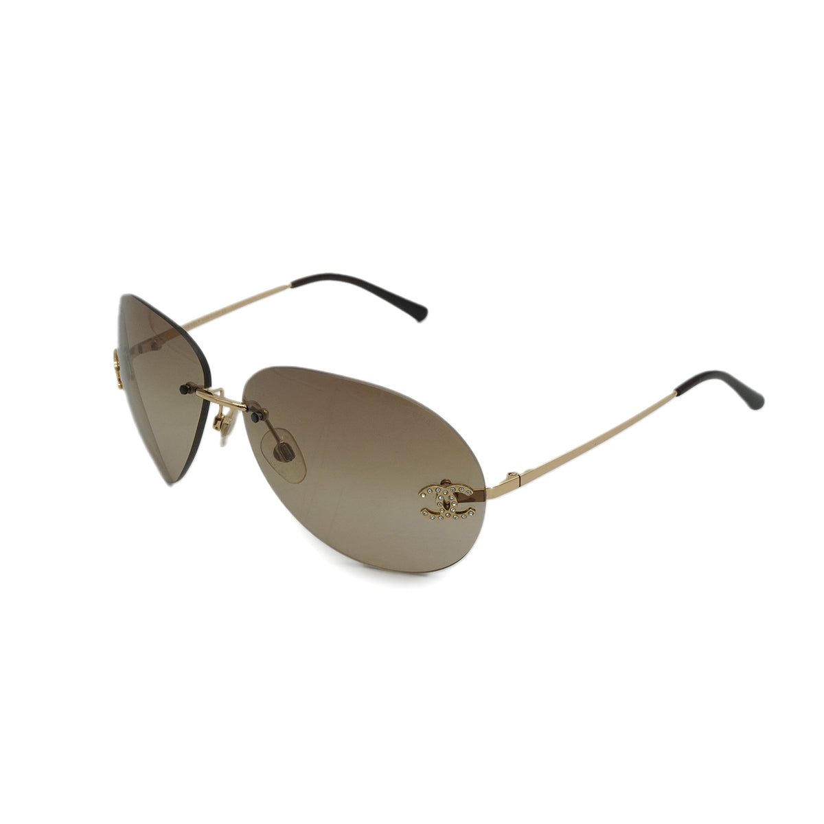 VINTAGE CHANEL RIMLESS SUNGLASSES COCOMARK RHINESTONE BROWN GOLD EYEWEAR 90340374