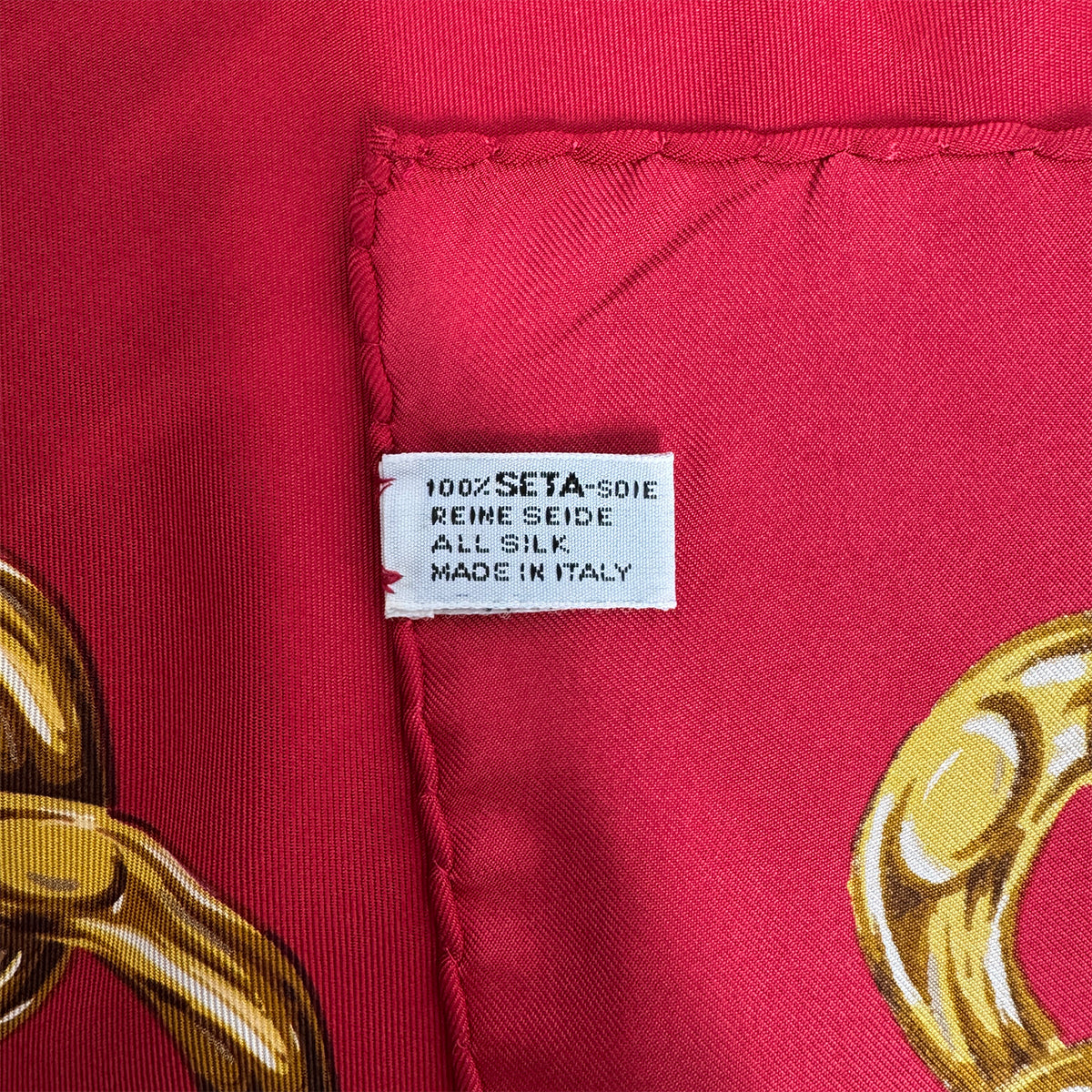 VINTAGE CHANEL SCARF COCOMARK CAMELLIA CHAIN MOTIF RED SILK 90318644