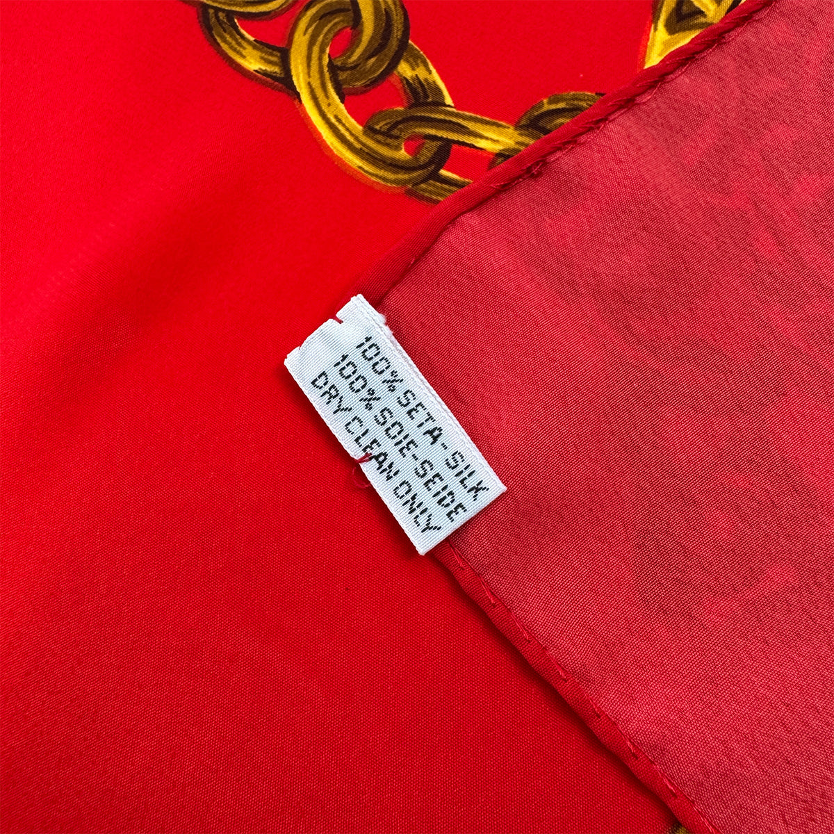 VINTAGE CHANEL SCARF COCOMARK CHAIN PATTERN RED GOLD SILK 90319723