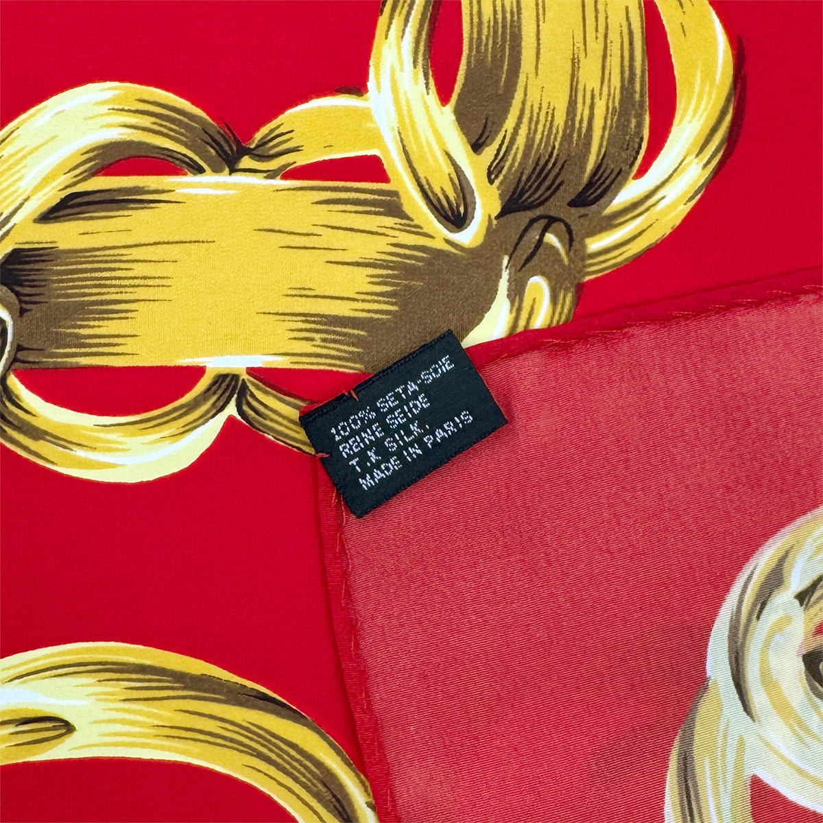 VINTAGE CHANEL SCARF COCOMARK LOGO CHAIN PATTERN RED GOLD SILK 90319711