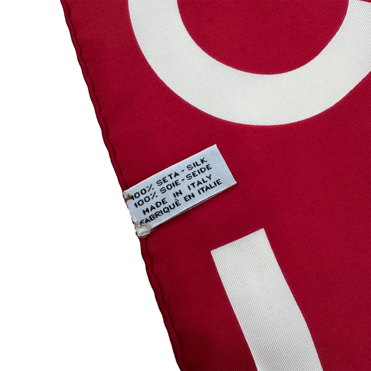 VINTAGE CHANEL SCARF COCOMARK LOGO RED IVORY SILK 90319727