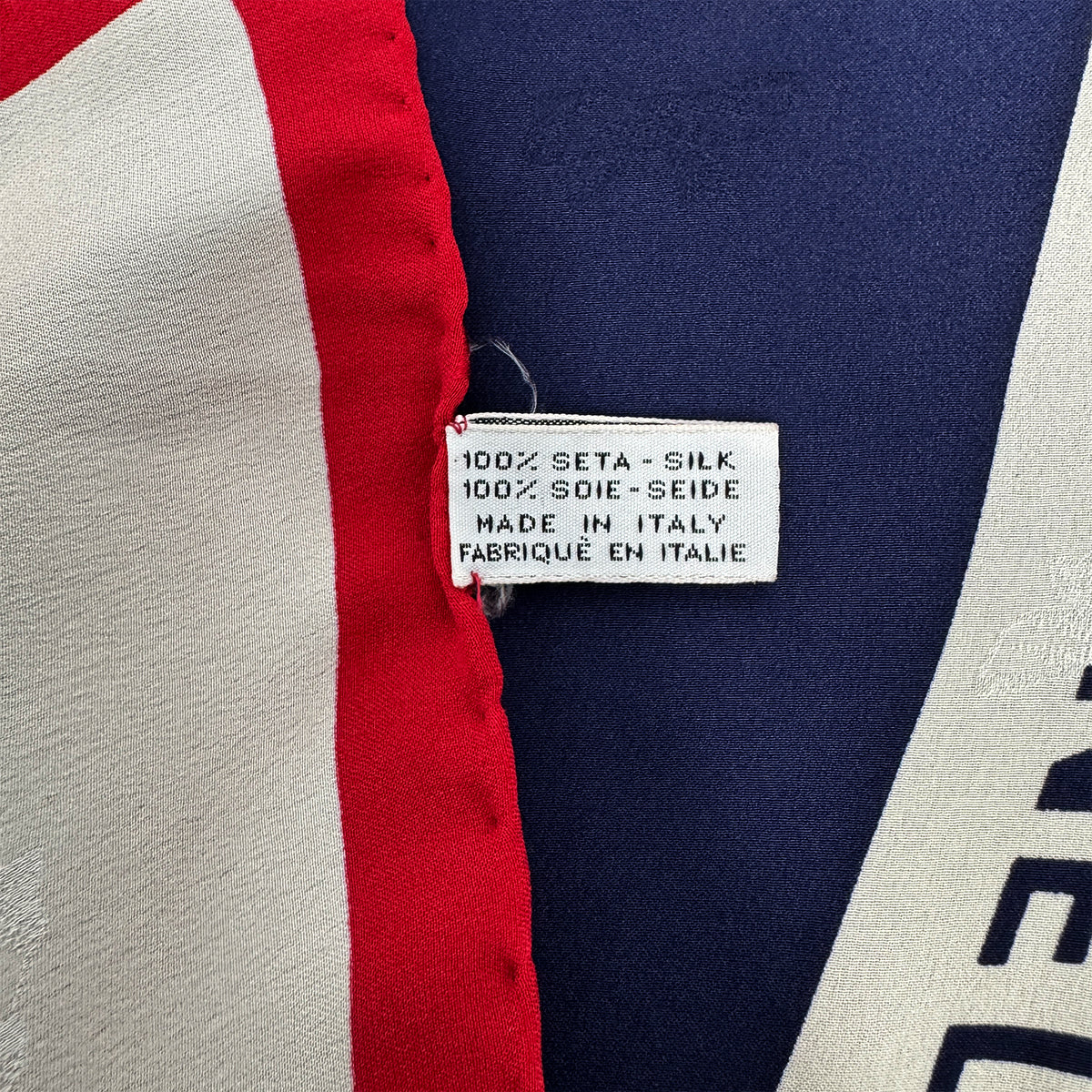 VINTAGE CHANEL SCARF LOGO RIBBON MOTIF NAVY WHITE RED SILK 90320191