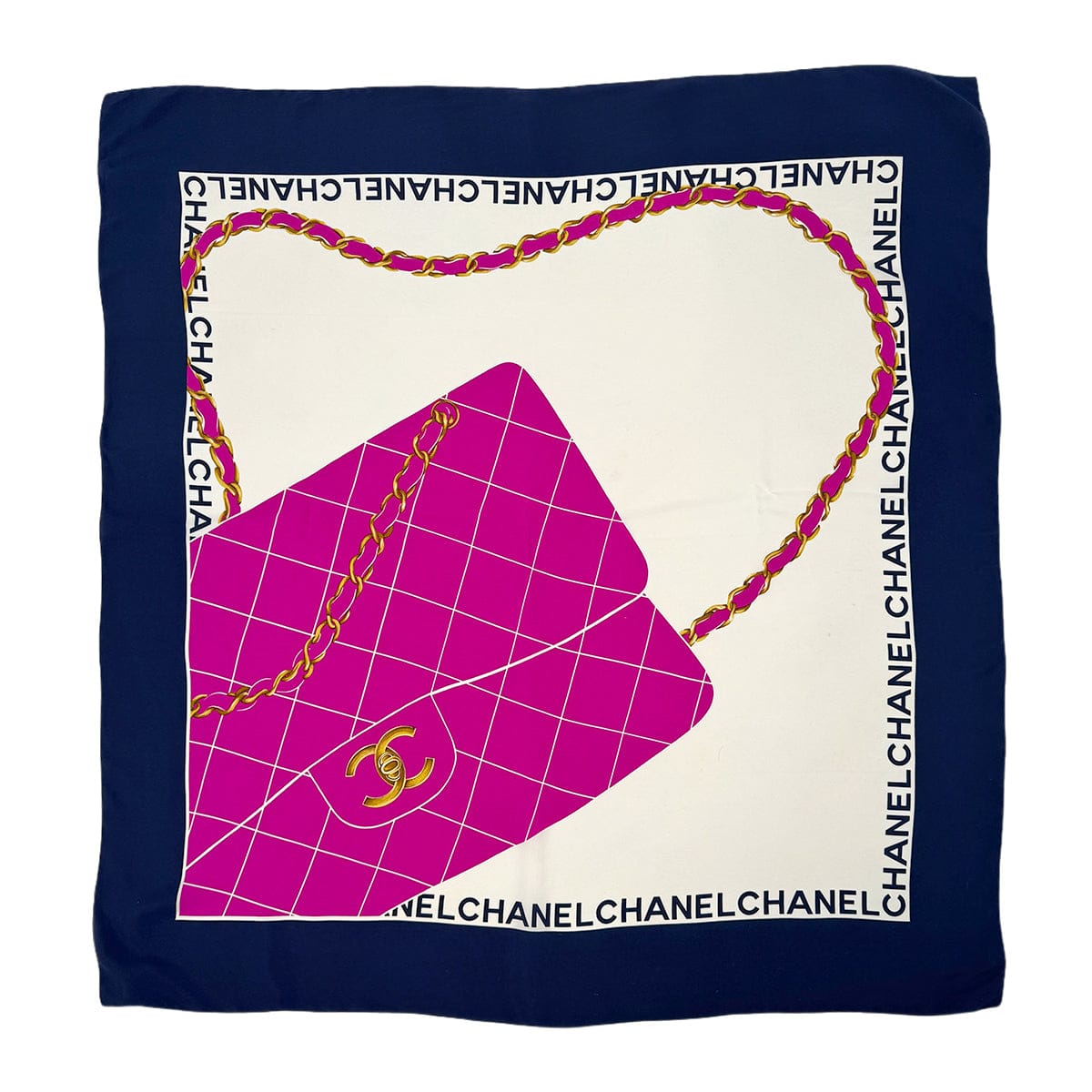 VINTAGE CHANEL SCARF MATELASSE BAG LOGO NAVY PINK SILK 90324642