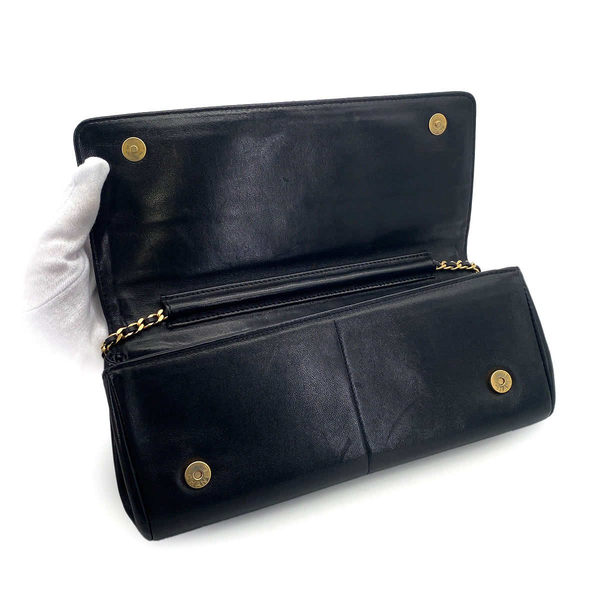 VINTAGE CHANEL STRASS IMPERIAL EAGLE CLUTCH CHAIN SHOULDER BAG RHINESTONE BLACK LAMB SKIN 90304710