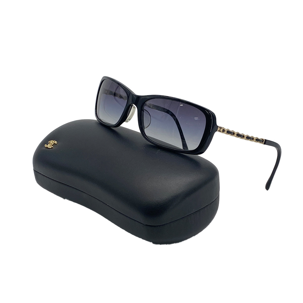 VINTAGE CHANEL SUNGLASSES COCOMARK CHAIN BLACK GOLD EYEWEAR 90328030