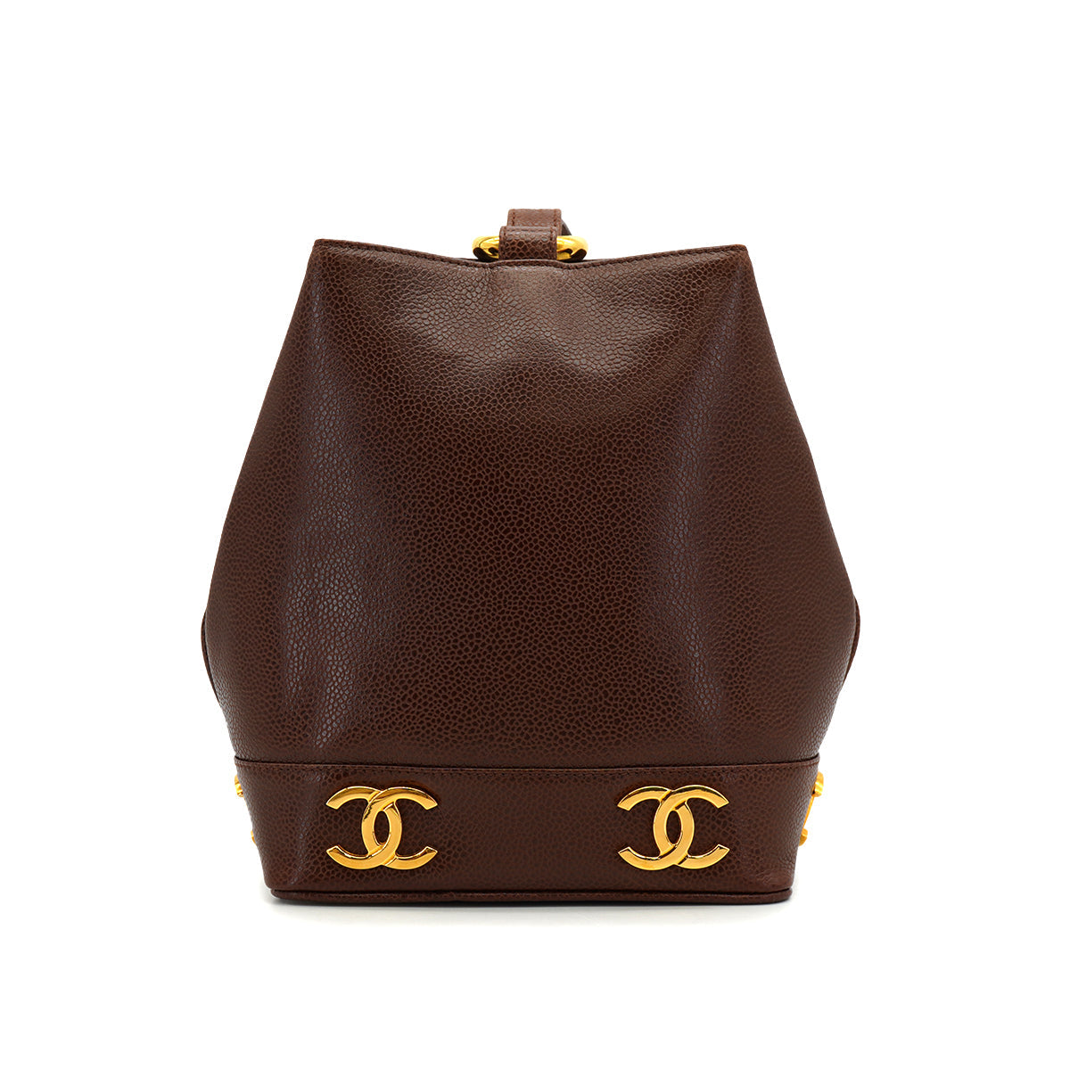 VINTAGE CHANEL TRIPLE COCO SHOULDER BAG BROWN CAVIAR SKIN GOLD HARDWARE 90331404