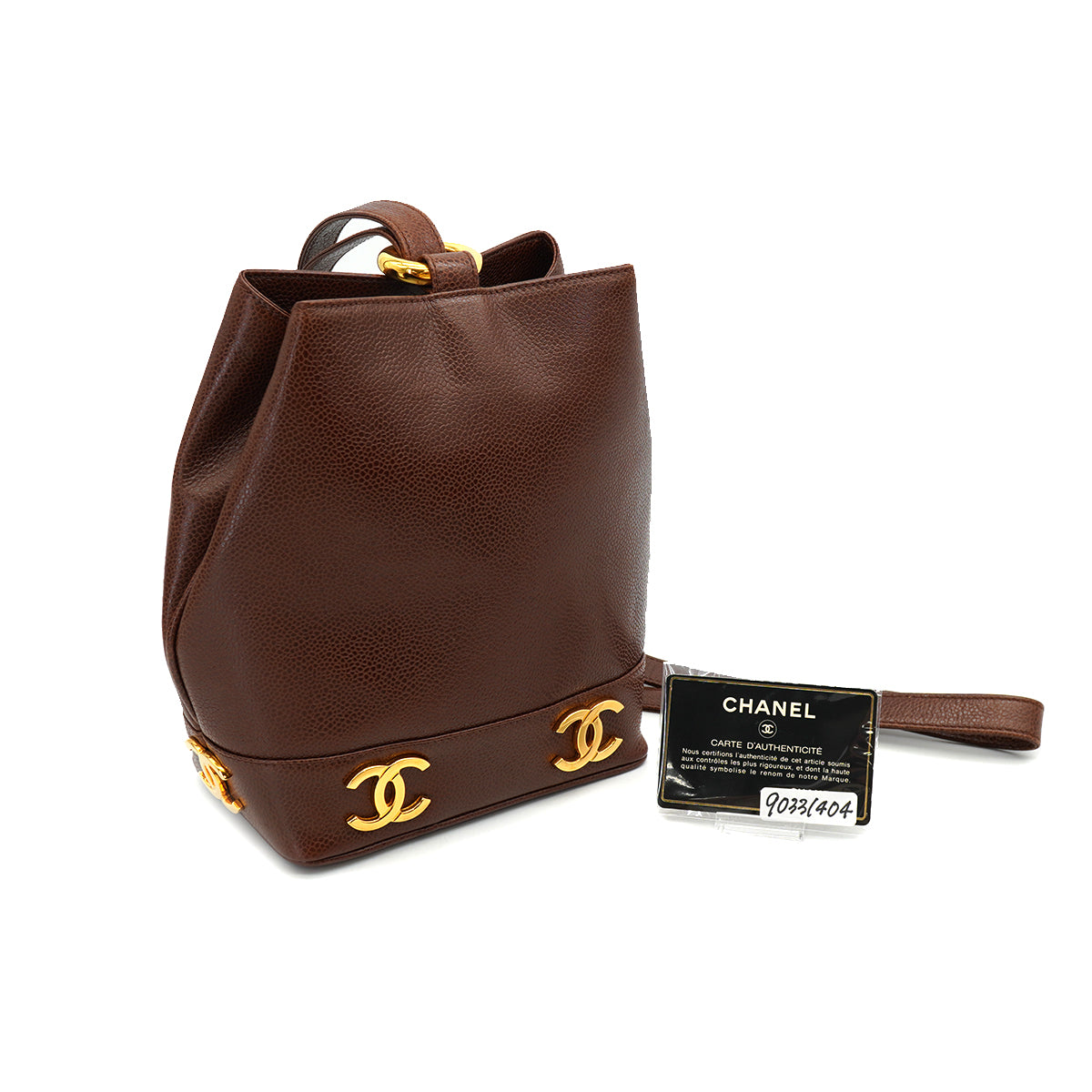 VINTAGE CHANEL TRIPLE COCO SHOULDER BAG BROWN CAVIAR SKIN GOLD HARDWARE 90331404