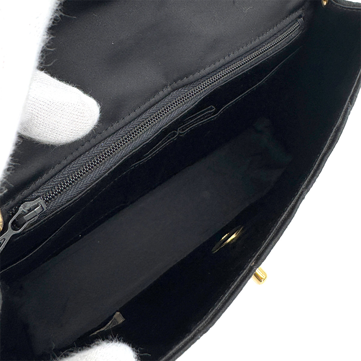 VINTAGE CHANEL TURN LOCK CHAIN SHOULDER BAG BLACK SATIN GOLD HARDWARE 90323203