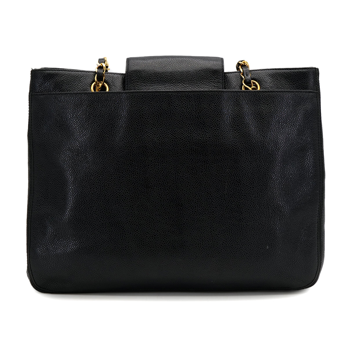 VINTAGE CHANEL TURN LOCK CHAIN TOTE BAG BLACK CAVIAR SKIN GOLD HARDWARE 90319685