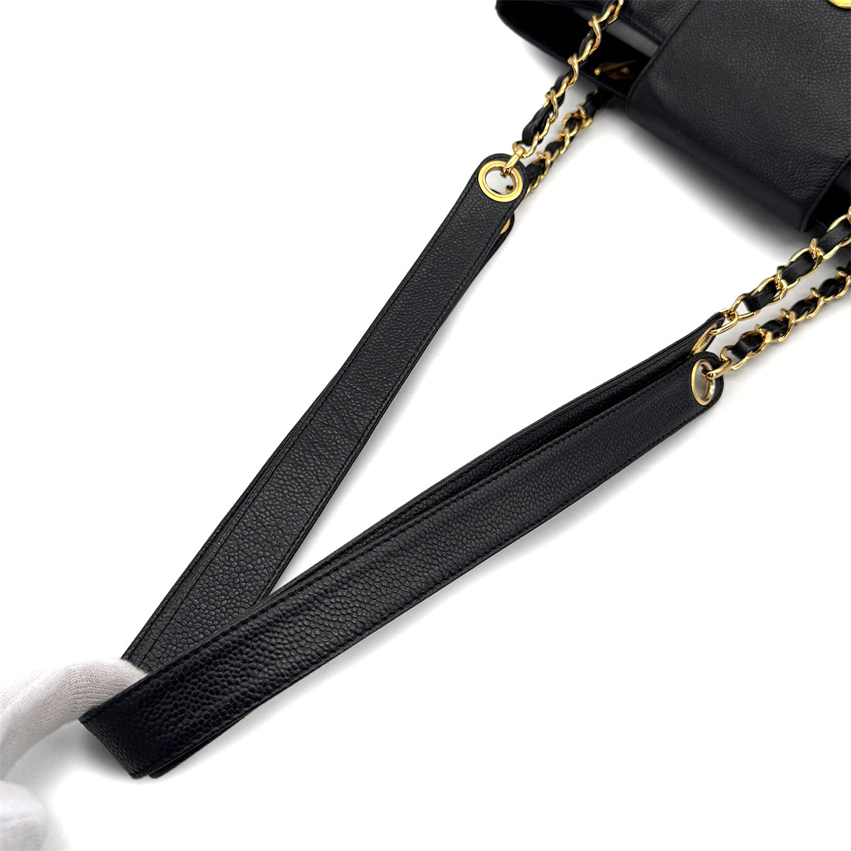 VINTAGE CHANEL TURN LOCK CHAIN TOTE BAG BLACK CAVIAR SKIN GOLD HARDWARE 90319685