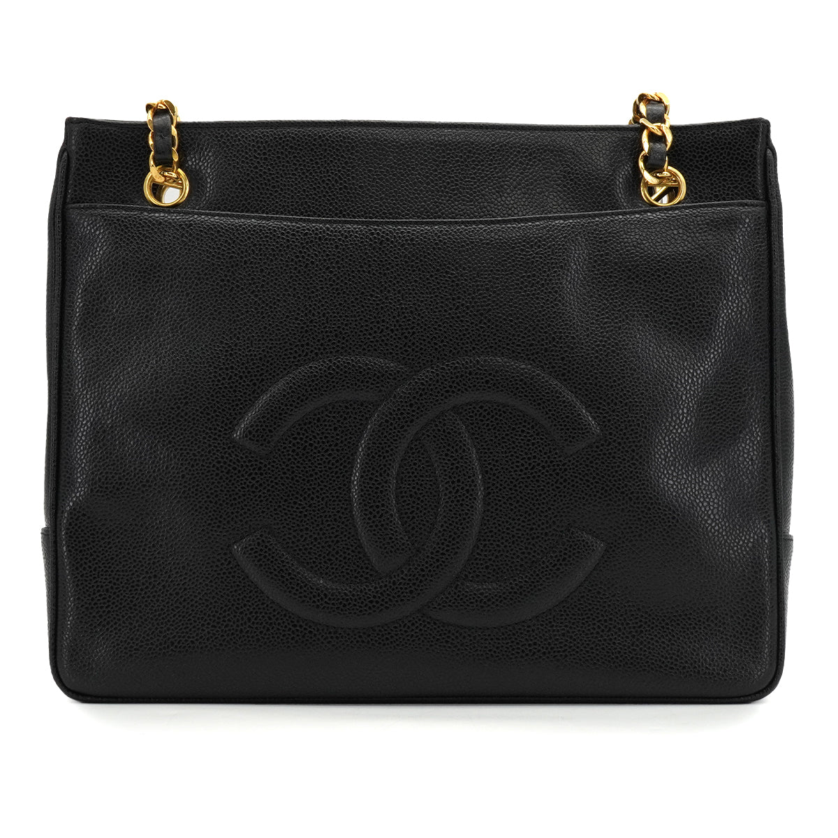 VINTAGE CHANEL TURN LOCK CHAIN TOTE BAG BLACK CAVIAR SKIN GOLD HARDWARE 90340135