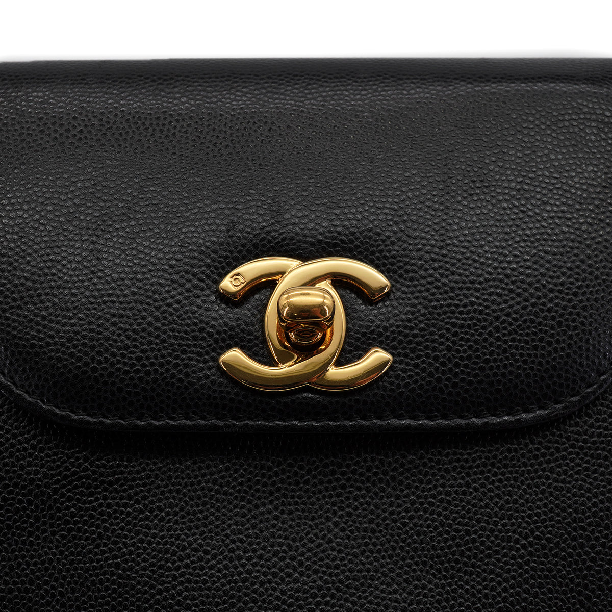 VINTAGE CHANEL TURN LOCK HAND BAG BLACK CAVIAR SKIN GOLD HARDWARE 90341844