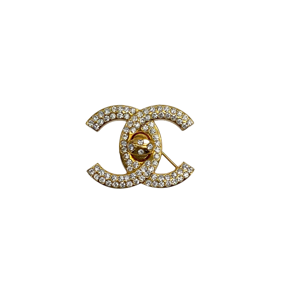 VINTAGE CHANEL TURN LOCK COCOMARK RHINESTONE BROOCH GOLD ACCESSORY 96A 90327604