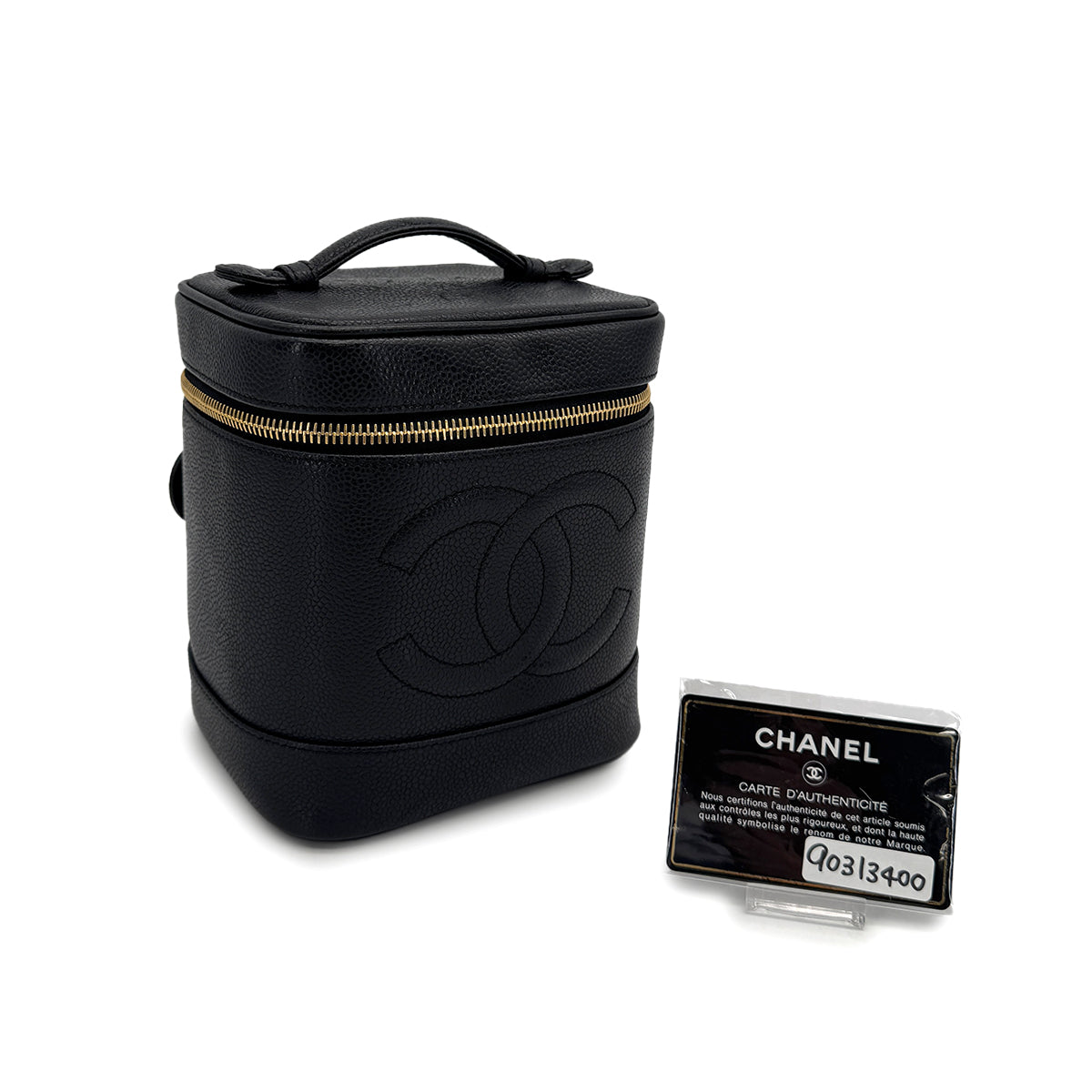 VINTAGE CHANEL VANITY HAND BAG BLACK CAVIAR SKIN 90313400