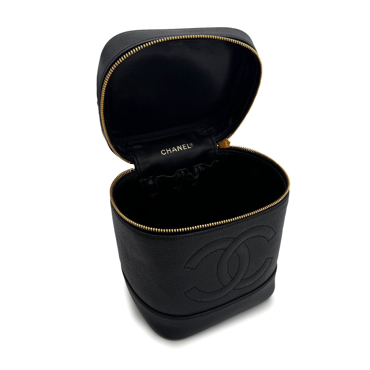 VINTAGE CHANEL VANITY HAND BAG BLACK CAVIAR SKIN 90313403