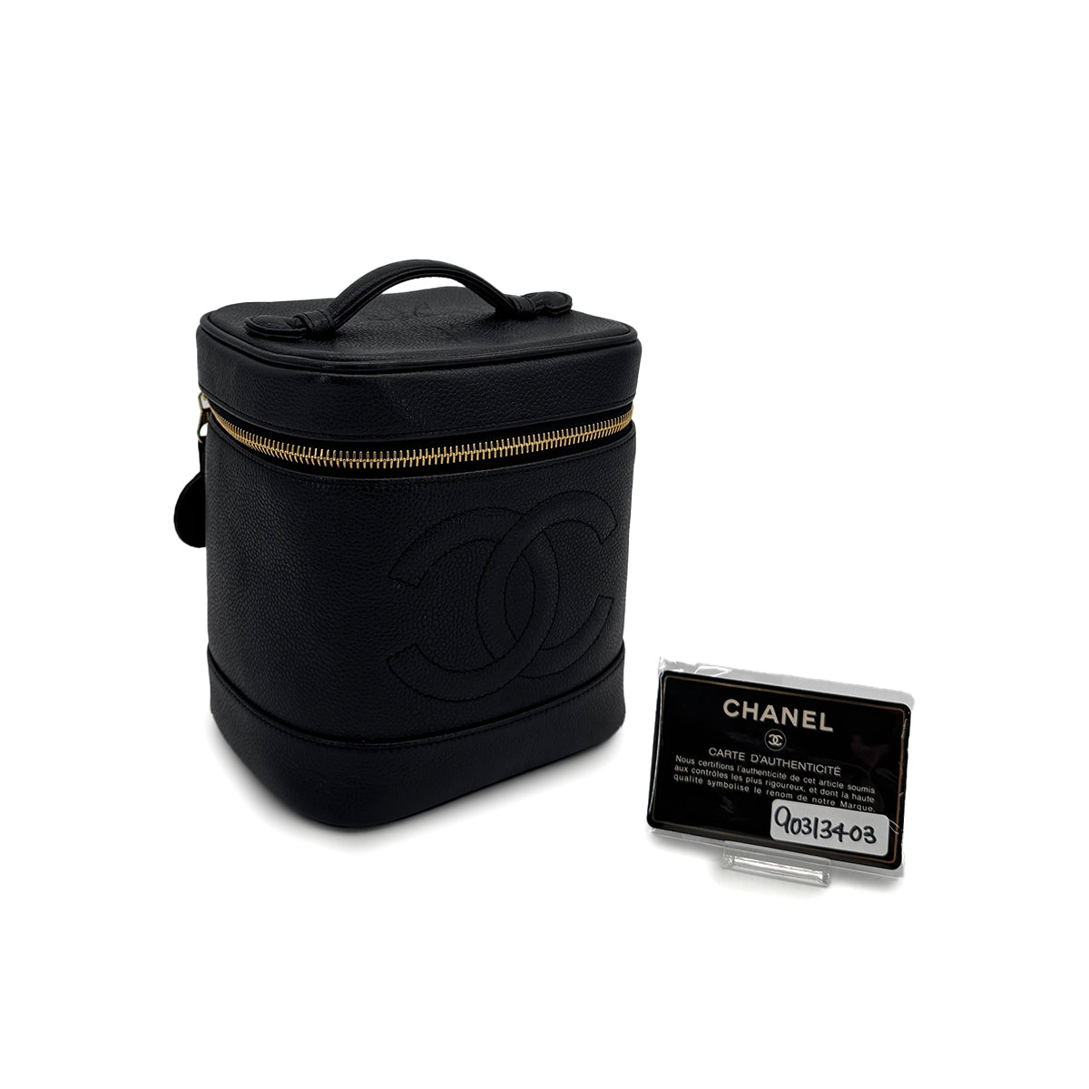 VINTAGE CHANEL VANITY HAND BAG BLACK CAVIAR SKIN 90313403