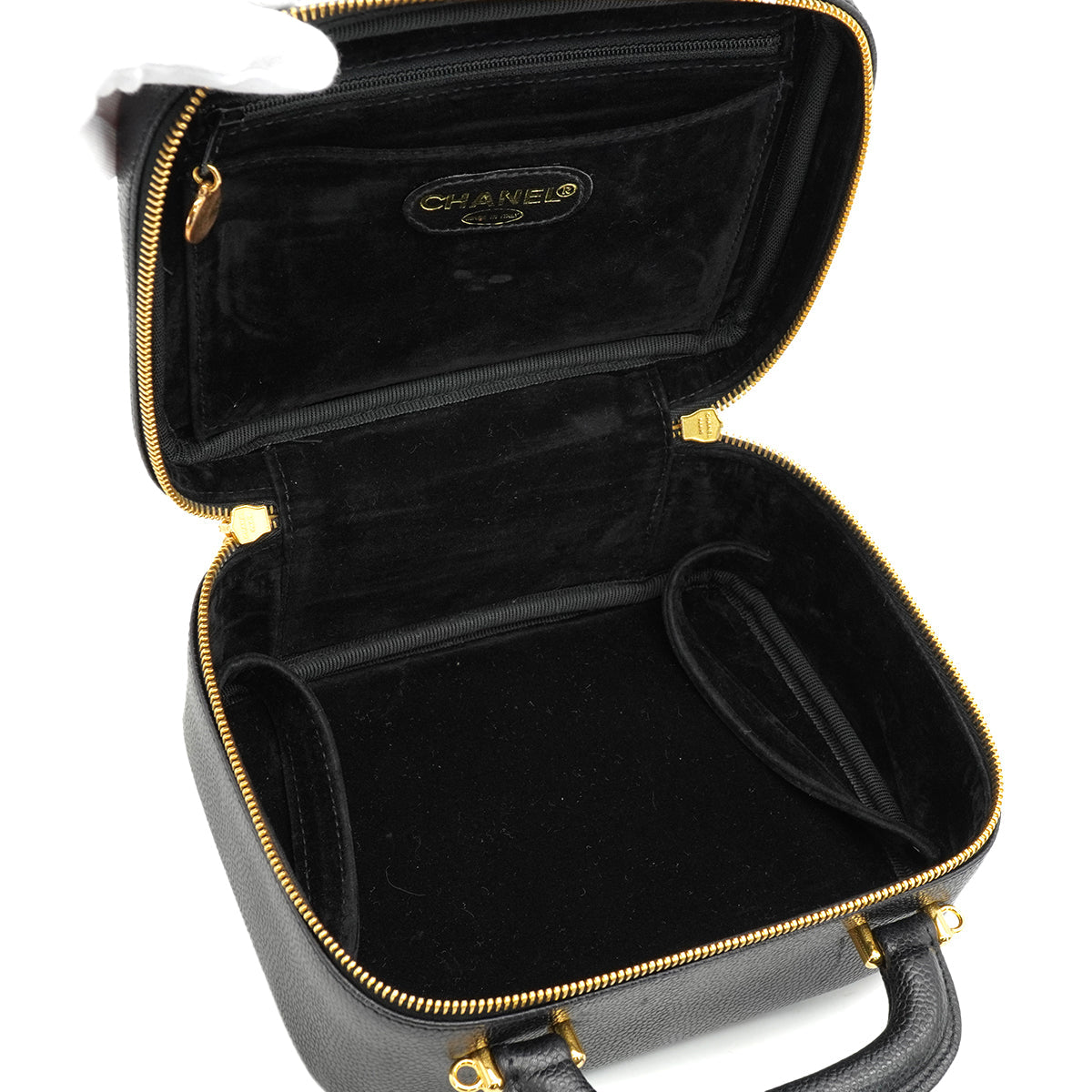 VINTAGE CHANEL VANITY HAND SHUOLDER BAG BLACK CAVIAR SKIN GOLD HARDWARE 90331860