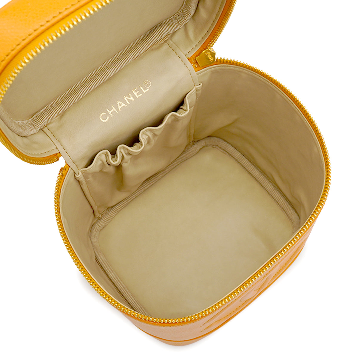 VINTAGE CHANEL VANITY HAND SHUOLDER BAG YELLOW CAVIAR SKIN GOLD HARDWARE 90346987