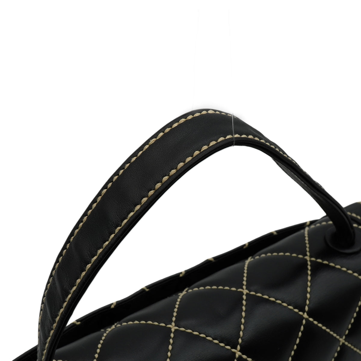 VINTAGE CHANEL WILD STITCH HAND BAG BLACK LEATHER GOLD HARDWARE 90345993