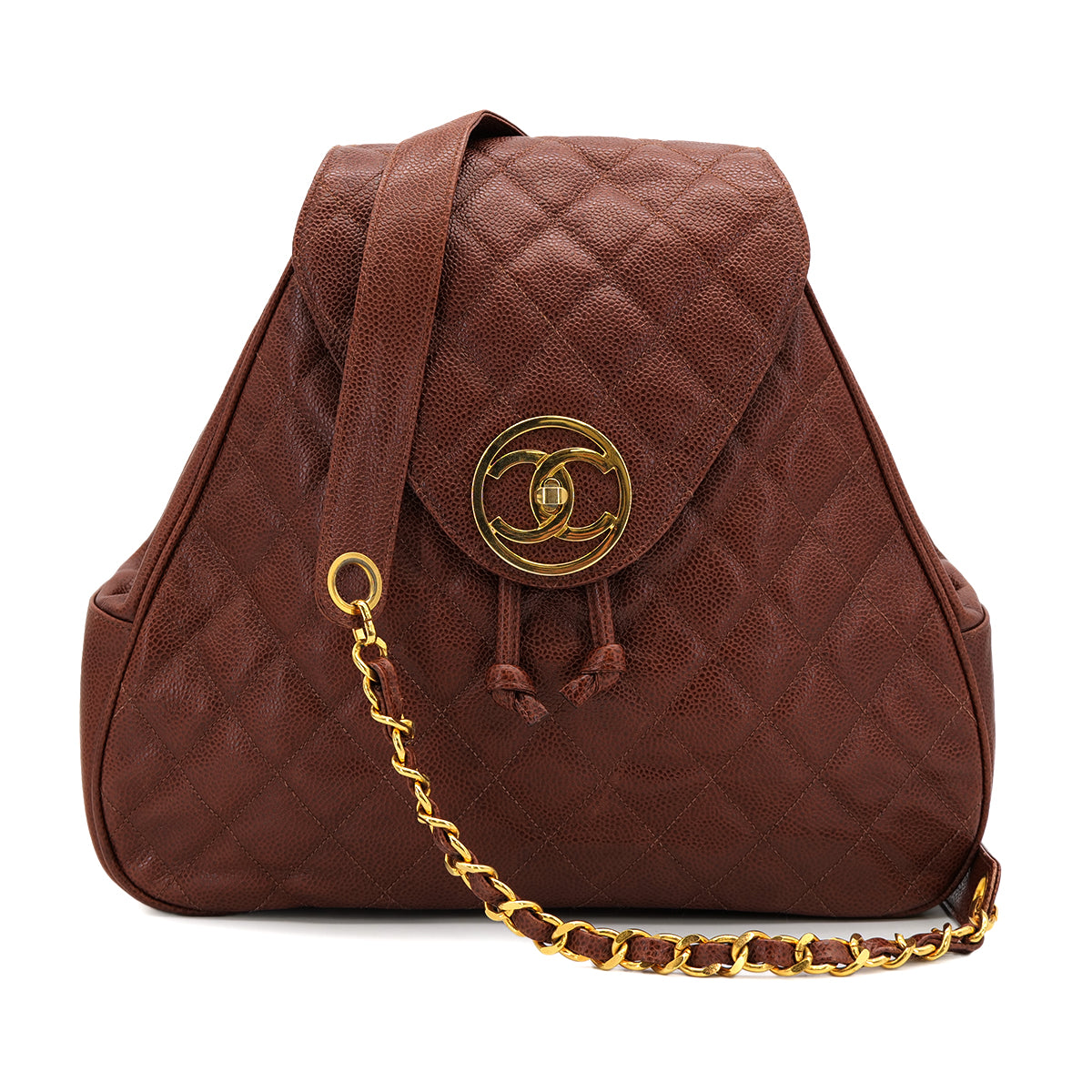 VINTAGE MATELASSE CHAIN BACK PACK BROWN CAVIAR SKIN GOLD HARDWARE 90325342