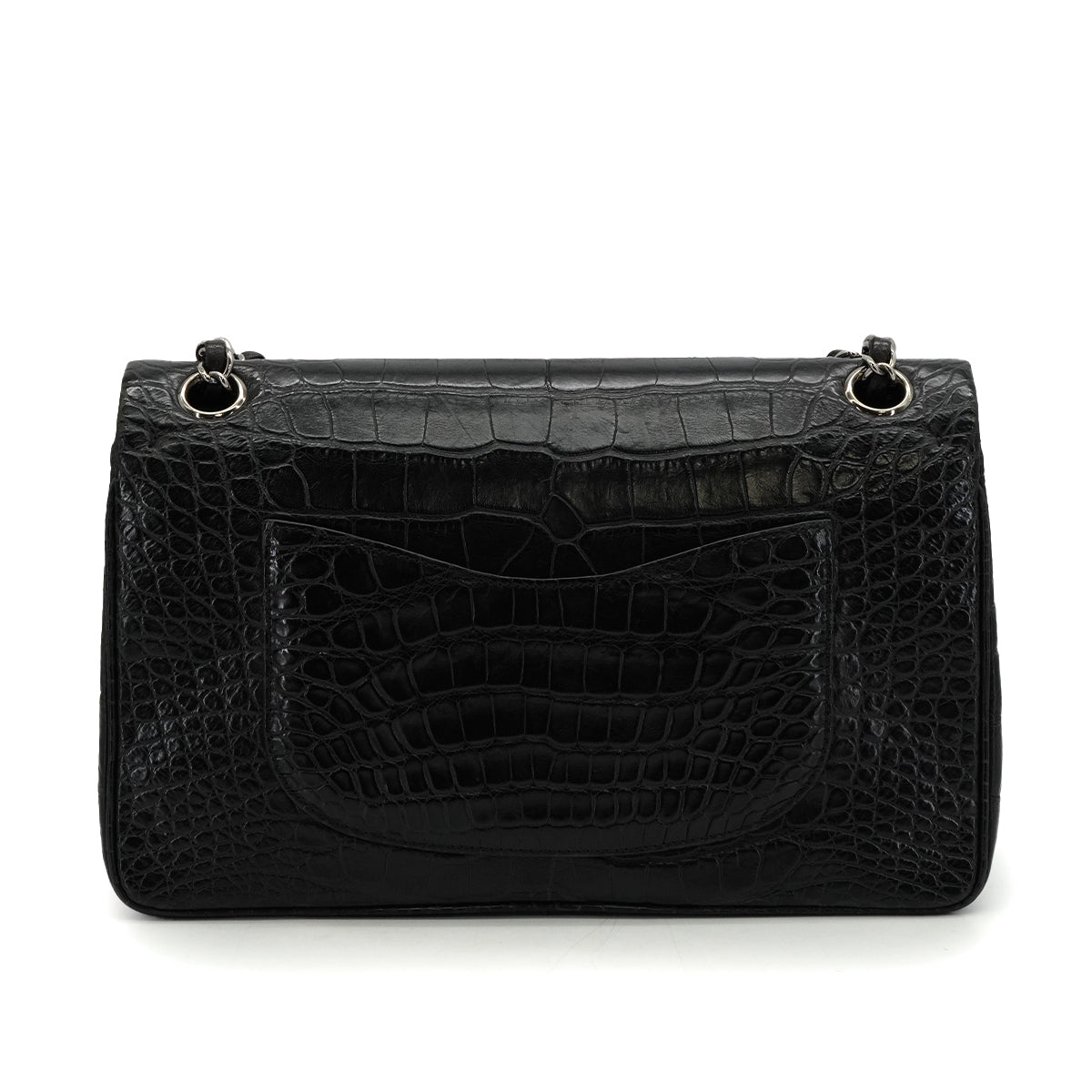 VINTEGE CHANEL CLASSIC FLAP MEDIUM CHAIN SHOULDER BAG BLACK CROCODILE SILVER HARDWARE 90340464