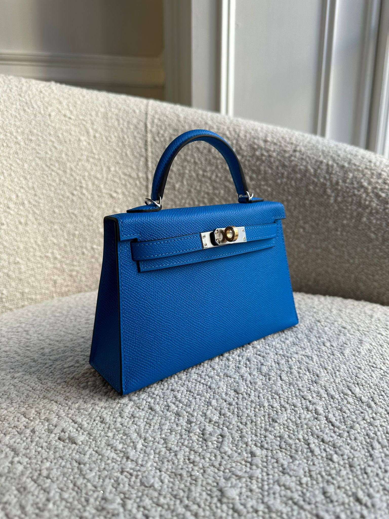 HERMÈS MINI KELLY II 20CM NEW BLUE HYDRA Epsom Leather with Electrum Hardware