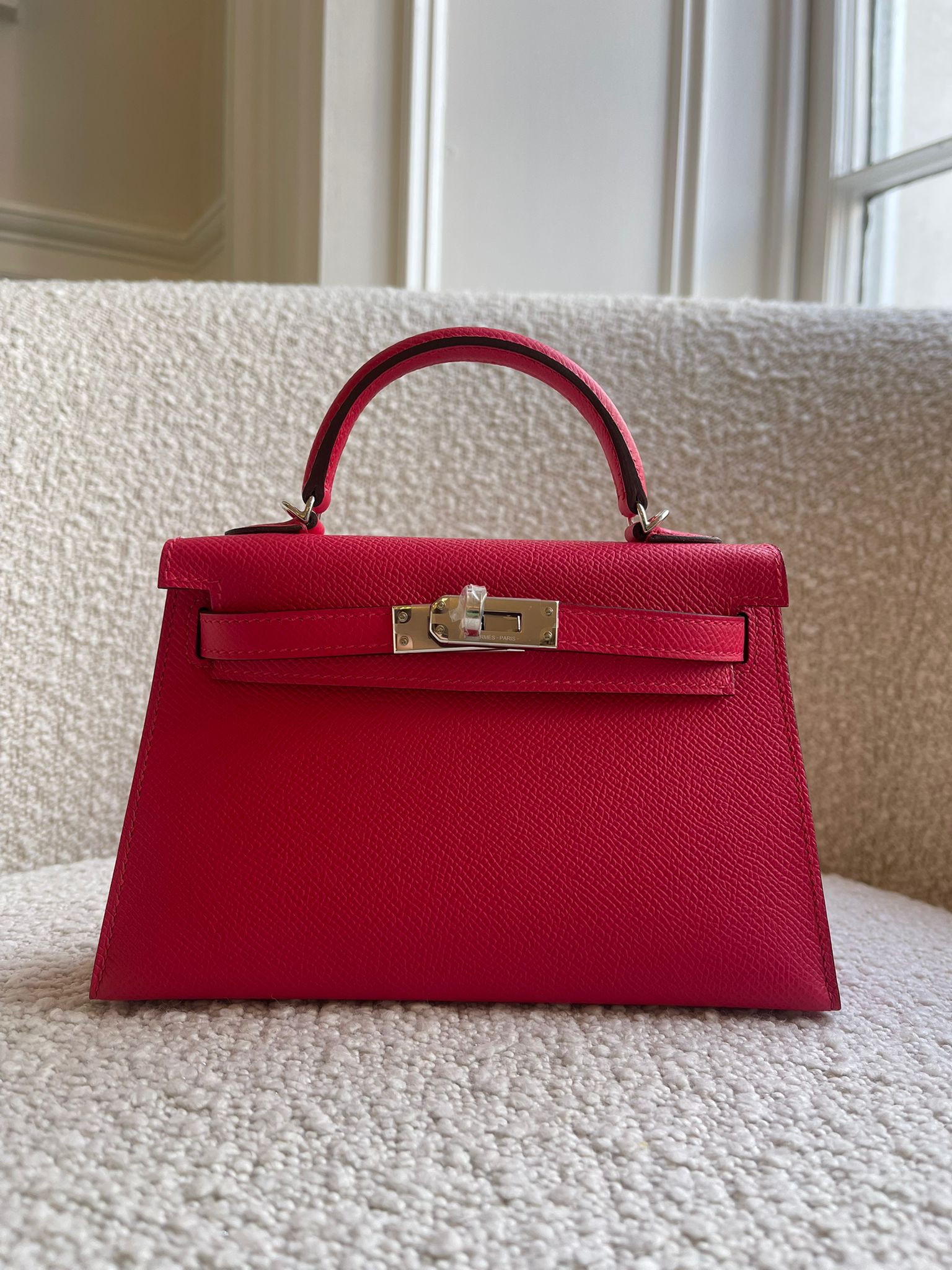 HERMÈS MINI KELLY II 20CM ROSE EXTREME Epsom Leather with Palladium Hardware