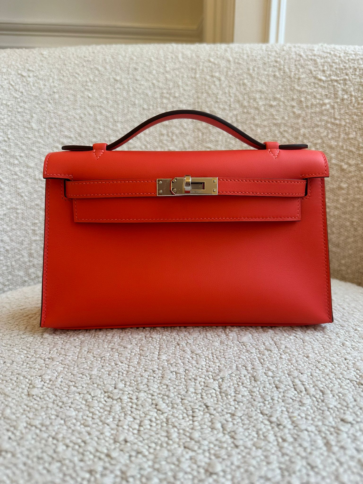 HERMÈS KELLY POCHETTE ORANGE FIELD Swift Leather with Palladium Hardware