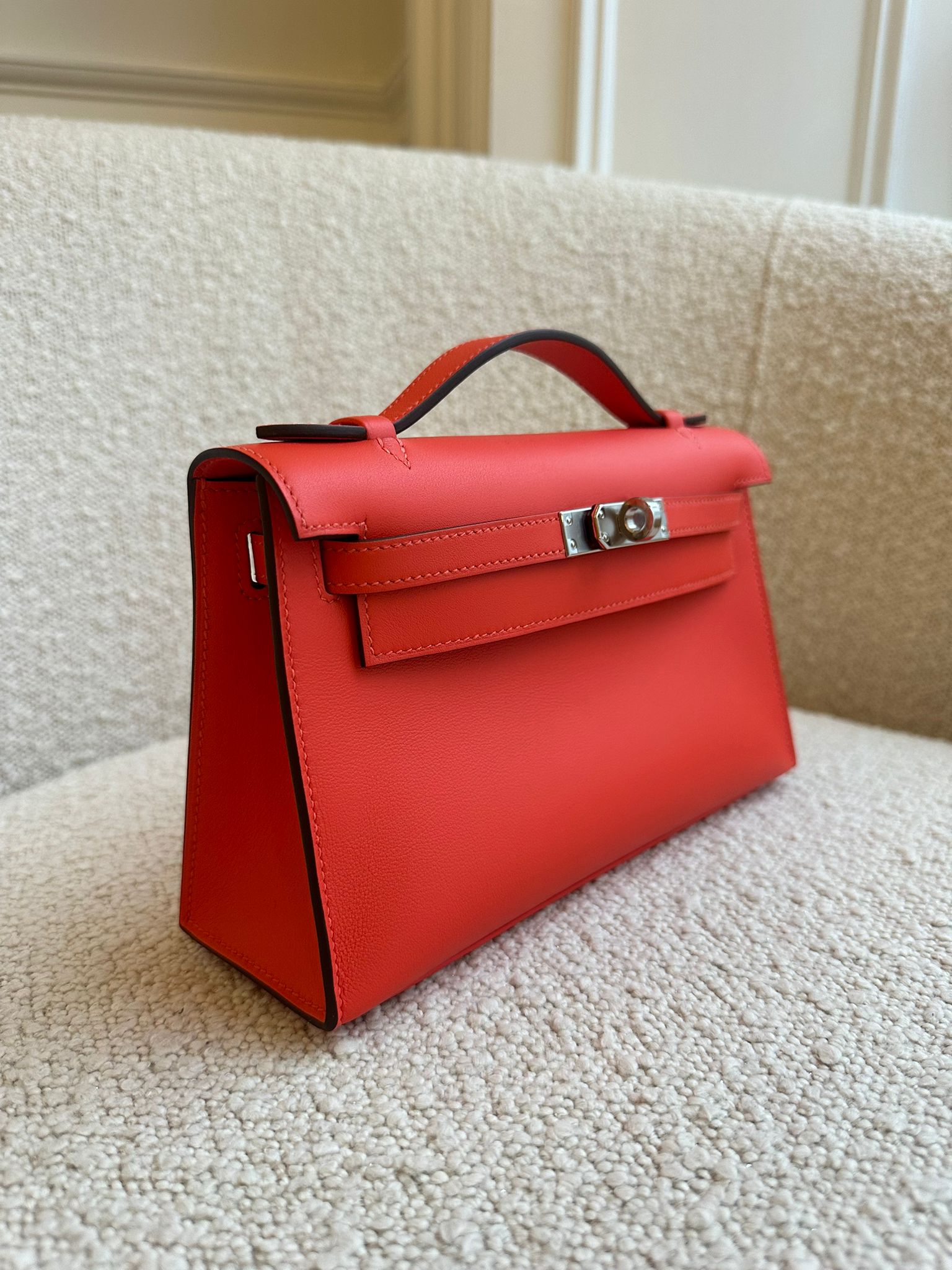 HERMÈS KELLY POCHETTE ORANGE FIELD Swift Leather with Palladium Hardware