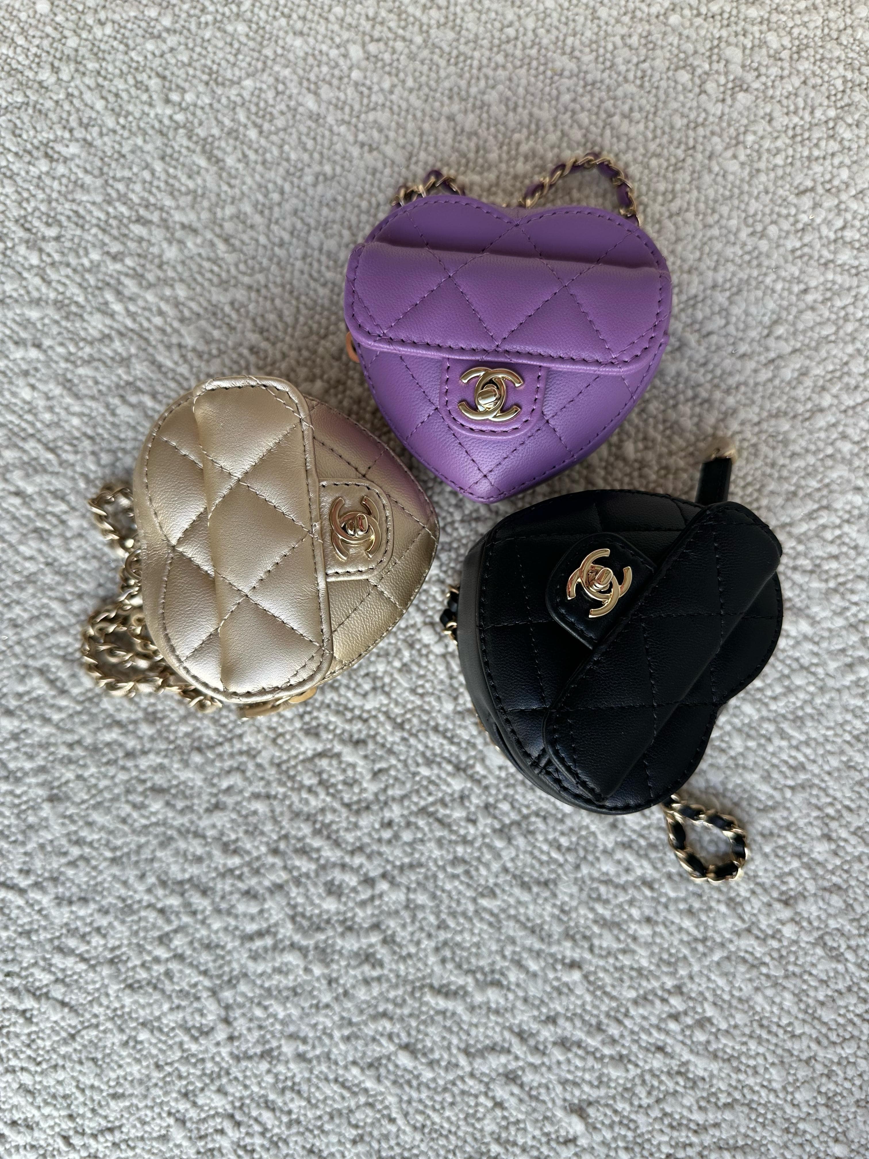 *LONDON LOCATED* CHANEL MINI HEART NECKLACE Gold Lambskin Leather with Champagne-Toned Metal